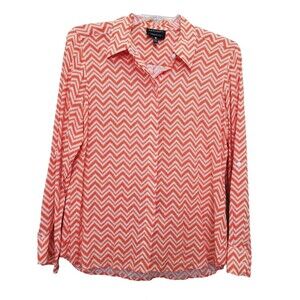 FOXCROFT Shaped Fit Orange Chevron Roll-Tab Sleeve Button-Up Shirt Size 12